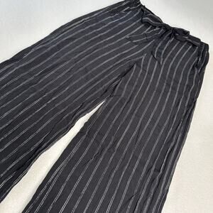 Aritzia Wilfred Women's Size L Faun Tie-Waist Crop Wide-Leg Pant Black Striped